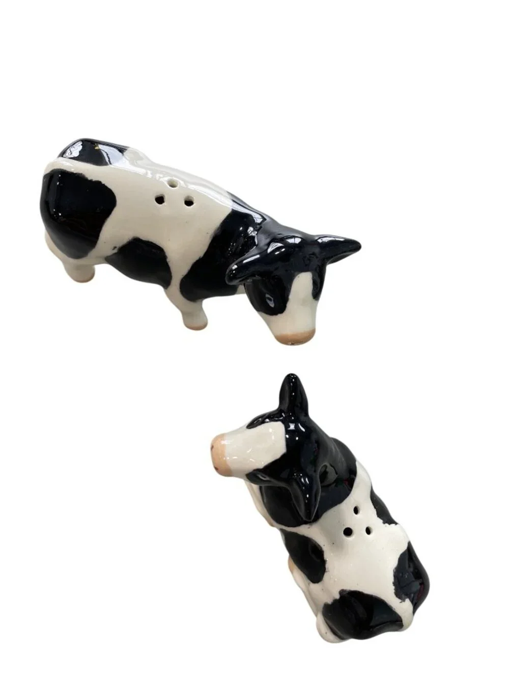 Vintage Cow Ceramic Salt & Pepper Shaker Set Black White Cow Figurines Farmhouse